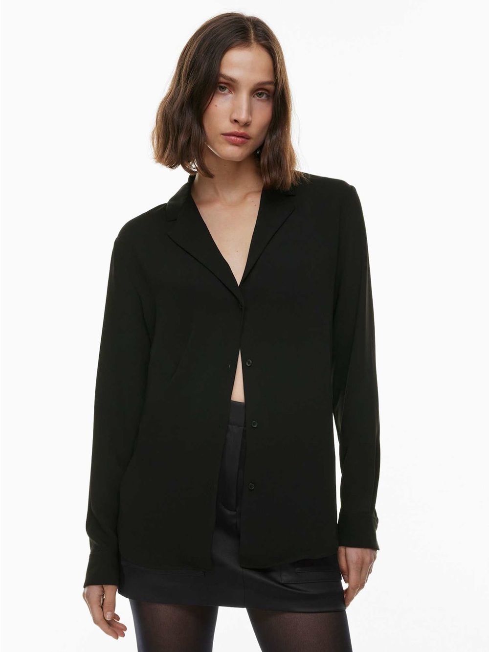 Aritzia Babaton Monocle Shirt Button Front Blouse Black Medium